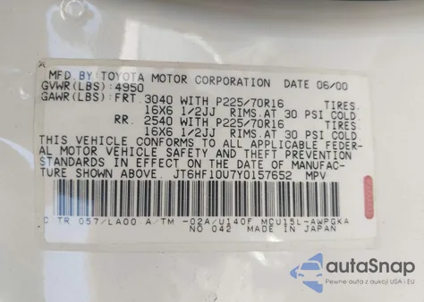 2000 Lexus Rx 300 from USA, damaged, VIN JT6HF10U7Y0157652